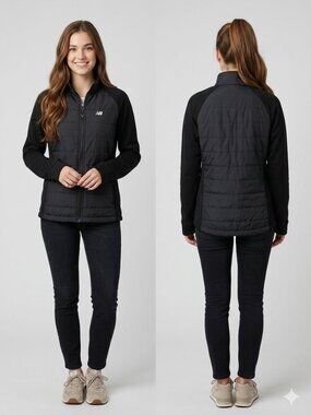 New Balance Women's Size XL Black Hybrid Full-Zip Running Jacket Puffer Fleece